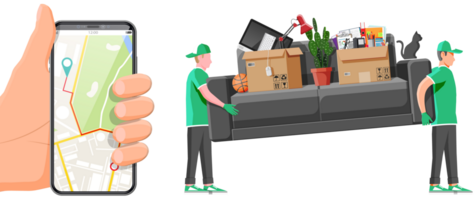 Delivery character man movers carry sofa png