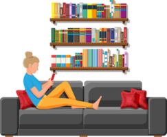 Woman with textbooks on couch png