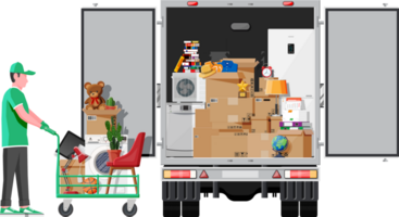 Delivery truck full of home stuff inside. png