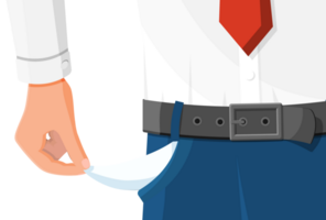 Businessman show empty pocket. png