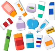 Set of various color cosmetic bottles. png