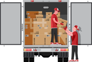 Truck trailer loaded with cardboard boxes by mover png