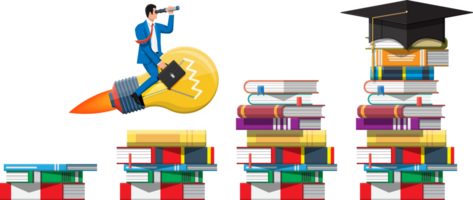 Businessman on stack of books. png