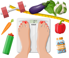 Woman feet on bathroom scales. png