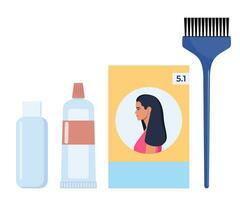 pelo colorante elementos. herramientas y cosmético productos para pelo cuidado. elementos para belleza salón. vector ilustración.