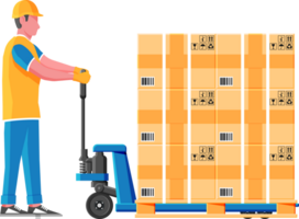 Hand pallet truck with cardboard boxes isolated png