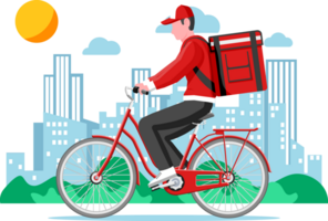 Delivery man riding bicycle with the box. png
