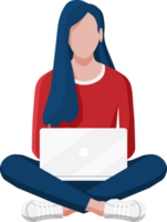 Woman sitting cross-legged and working on laptop. png