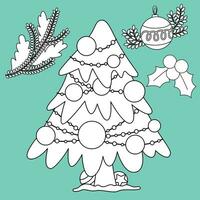 Navidad árbol dibujos animados digital sello contorno vector