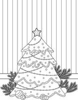 Navidad árbol dibujos animados colorante actividad fiesta para niños y adulto vector