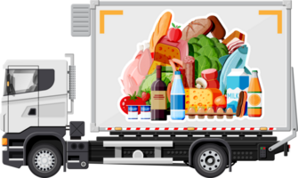 Truck car full of food products. png