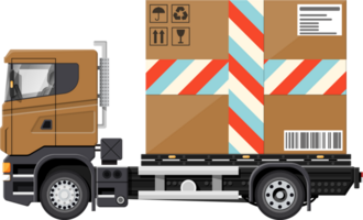 Brown delivery truck with big cardboard box png