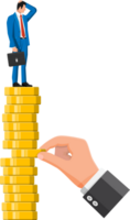 Hand tries to pull coin out of coin stack png