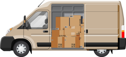 Delivery van full of cardboard boxes png