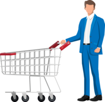 Customer with empty supermarket shopping cart png