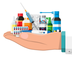 Set of bottles, tablets, pills, capsules and spray png