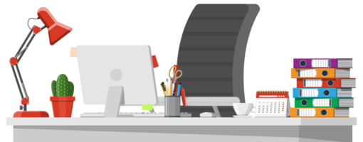 Office desk with computer png