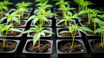 AI generated cannabis plants in pots on a table photo