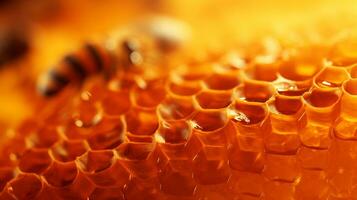 AI generated close up of honeycomb with bees on it photo