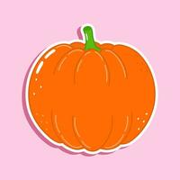 Pumpkin sticker character. Vector hand drawn cartoon kawaii character illustration icon. Isolated on pink background. Cucumber character concept