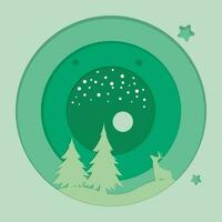 Background design with winter paper cut composition with deer in circle shape. vector