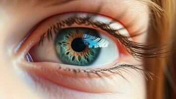 AI generated Children's eyes in the lens close plan of surprised children's eyes photo