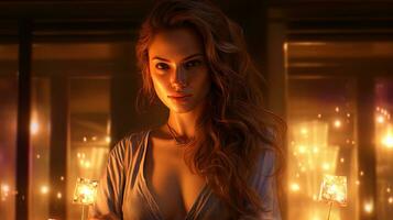 AI generated The game of light is a portrait with a delicate side and a game of light on the background photo