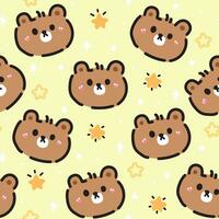 Seamless pattern of cute face teddy bear with star on pastel background.Wild animal character design.Image for card,baby clothing,print screen.Kawaii.Vector.Illustration. vector