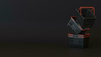 Black and red Shopping Basket and Shopping Cart. Black Friday sale background. for banner and poster 3d rendering photo