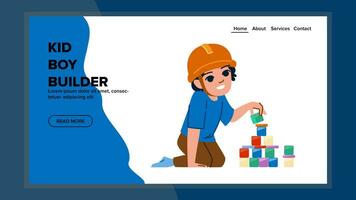 happy kid boy builder vector