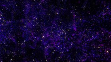 Abstract purple glowing smoke made of particles. Starry sky. New Year video