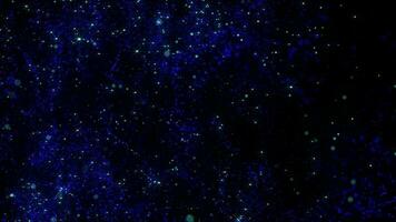 Blue abstract glowing particles. Starry sky. New Year video