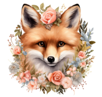 AI generated a little fox wearing flowers in a wreath png