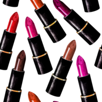 Seamless Pattern of colorful lipstick. Watercolor. Red, burgundy, pink, orange, brown lipstick. Isolated pictures. For fabric or textile. png