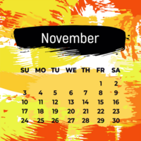 Page for november 2024 year. Square calendar planner for a month. Orange background. Design template for layout png