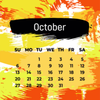 Page for october 2024 year. Square calendar planner for a month. Orange yellow background. Design template for layout png