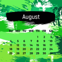 Page for august 2024 year. Square calendar planner for a month. Green background. Design template for layout png