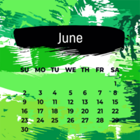 Page for june 2024 year. Square calendar planner for a month. Green background. Design template for layout png