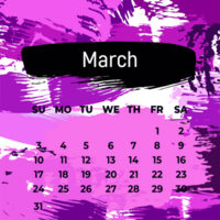 Page for March 2024 year. Square calendar planner for a month. Purple background. Design template for layout png