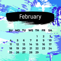 Page for February 2024 year. Square calendar planner for a month. Blue background. Design template for layout png