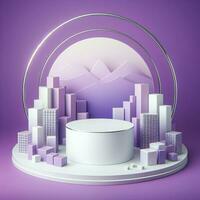 AI generated Round Podium For Product Advertising Stand Exhibition on Purple Background with 3d Cube photo