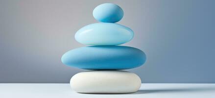 AI Generated stack of blue and white stone. Stone Balance photo