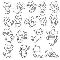 Simple Cute cartoon graffiti.  Line art. Little kitten. Hand drawn cute black line drawing . Various gestures and expressions vector
