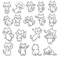 Simple Cute cartoon graffiti.  Line art. Little kitten. Hand drawn cute black line drawing . Various gestures and expressions vector