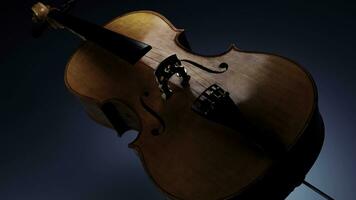 3d illustration of an abstract animated violin on a blue background. Design. Concept of music and art. photo