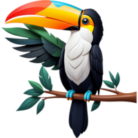 AI generated Cartoon toucan bird on tree branch. AI Generative png