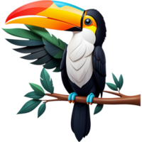 ai generato cartone animato tucano uccello su albero ramo. ai generativo png