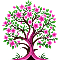 AI generated Artistic tree with leaf and pink flower. AI Generative png