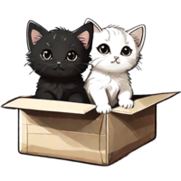 AI generated Black and white kittens in a box png