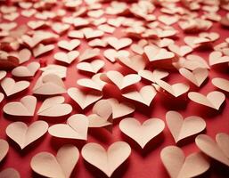 AI generated Love background of many small paper hearts congratulations on Valentine's Day photo